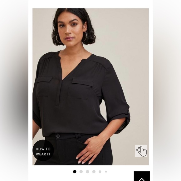 torrid Tops - Torrid Deep Black Harper Georgette Pullover 3/4 Sleeve Blouse Size 1